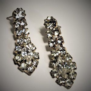 Vintage Crystal Earrings Marquis Focal Dangle 1.25 Inch Post Formal Party Bling